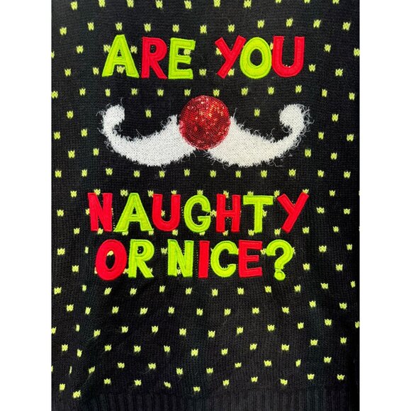 Ugly Christmas Sweater "Are You Naughty Or Nice?"  Sweater Medium Black & Green - Picture 7 of 8